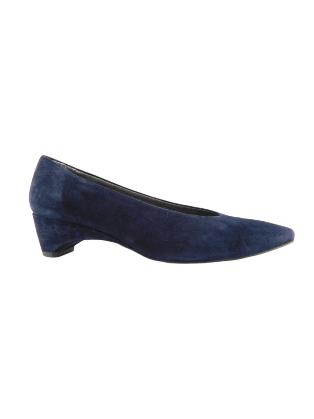 STUART WEITZMAN Navy Blue Suede Leather Pointed Toe Chunk Heel Pumps 6
